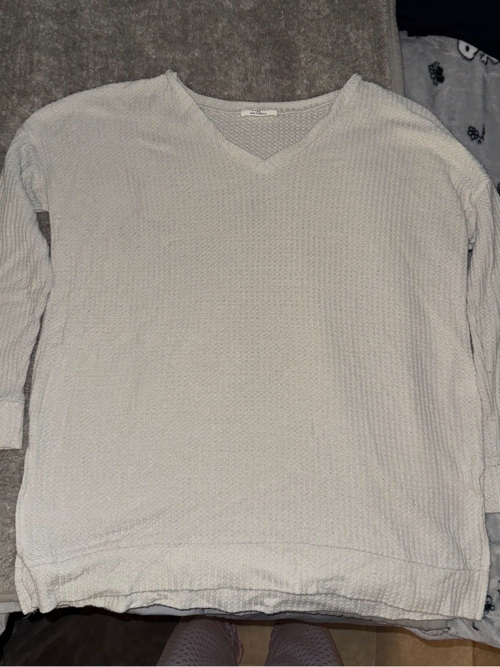 Zenana Outfitters Cream V-Neck Waffle Knit Pullover Sweater